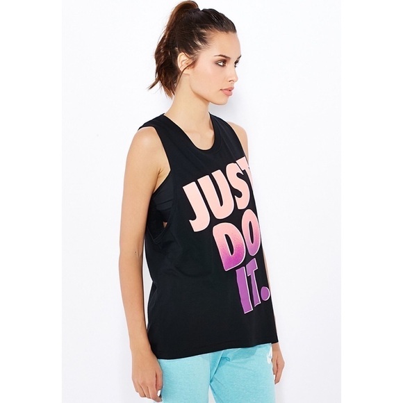 Nike Black Cotton Colorful Just Do It Athletic Tank Top M - Picture 1 of 6